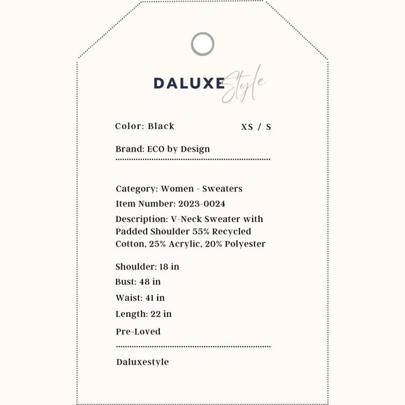 ECO by Design Black V-Neck Sweater with Padded Shoulder XS / S - Picture 5 of 5